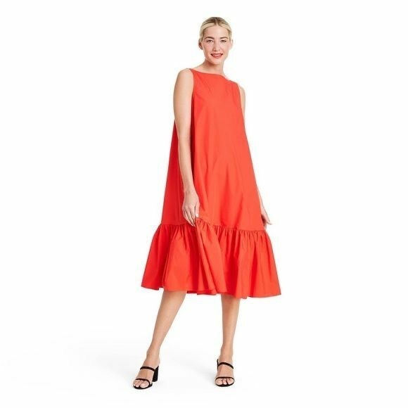 Christopher John Rogers x Target Red Orange Cotton Poplin Midi Dress - Size M - Picture 2 of 5